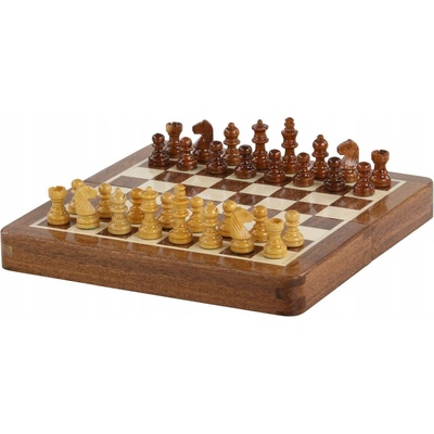 MAGNETICKÉ šachy MINI s intarzovanou šachovnicí 18 cm