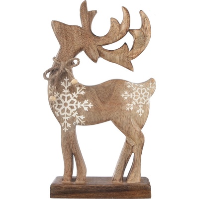 4Home Dekorace z mangového dřeva Snowflake Deer 33 cm