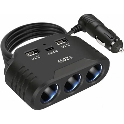 Roztrojka s kabelem + USB-C - 3,1A 120W
