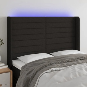 vidaXL LED горна табла за легло, черна, 147x16x118/128 см, плат (3124188)