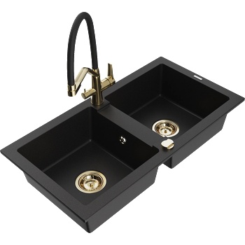 Mexen Mario гранитна мивка с 2 камери и кухненски смесител Duo, черен - 6504-77-671701-57-G (6504-77-671701-57-G)