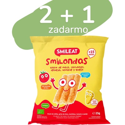 SMILEAT Bio kukuričné chrumky hrášok, šošovica, paradajka a syr s olivovým olejom a vitamínom B1 25 g
