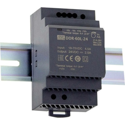 MEAN WELL DDR-60G-24 DC/DC měnič napětí na DIN lištu 24 V/DC 2.5 A 60 W Počet výstupů:1 x Obsah 1 ks