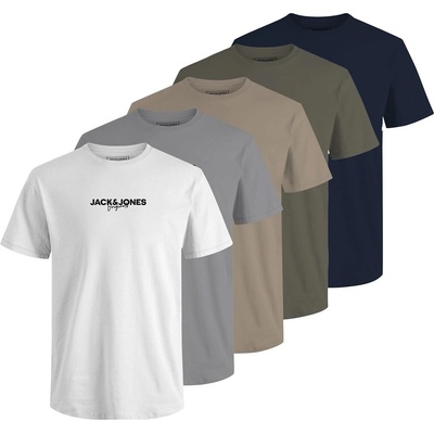 Jack and Jones Мъжка тениска Jack and Jones 5-Pack Short Sleeve T-Shirt Mens - White/Grey/Navy/Olive/Beige