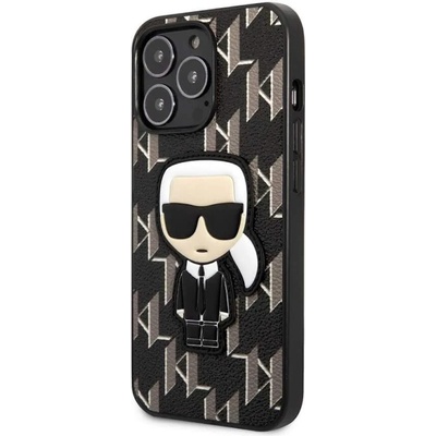 KARL LAGERFELD Monogram Ikonik Case - дизайнерски кожен кейс за iPhone 13 Pro (черен)