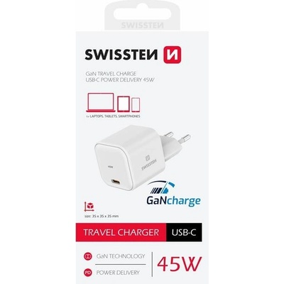 Swissten Síťový Adaptér GaN 1x USB-C 45W PD Bilý | Zboží Auto