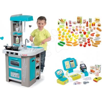 Smoby set elektronická Tefal Studio Bubble tyrkysová s pokladňou a 100 ks potravín 311023-6