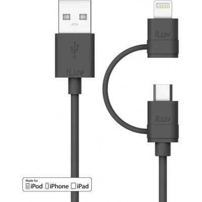 iLuv USB кабел 2в1 за Lightning и MicroUSB устройства - iLuv Combo 2-in-1 Lightning and MicroUSB Cable (черен) (ICB267BLK)