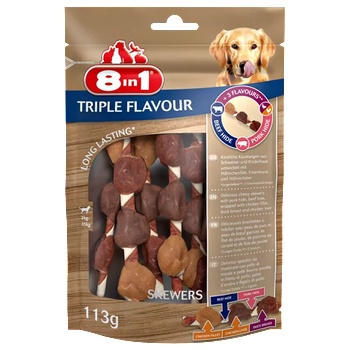 8in1 8in1 Triple Flavour - шишчета MIX - свинско, патешко, говеждо, и пилешко месо за кучета, 2 броя х 113 гр