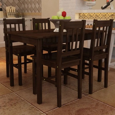 vidaXL Дървена кухненска маса с 4 кафяви стола (241221)