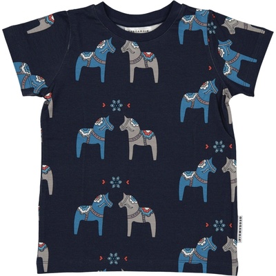 Detské bambusové tričko s krátkym rukávom Geggamoja Navy Dala horse
