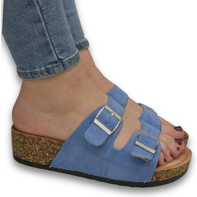 Modré platformové sandále s prackami Terry