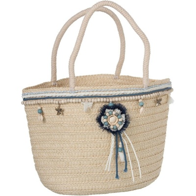 Slamená plážová taška s korálkami a strapcami Ecruo 44*15*45cm J-Line by Jolipa