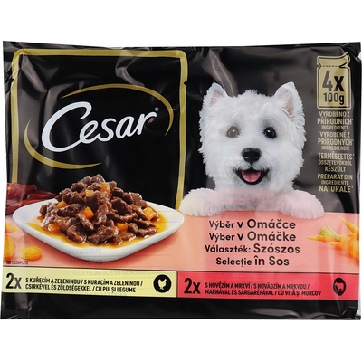 Cesar s kuracím a zeleninou & s hovädzím a mrkvou v omáčke 4 x 100 g