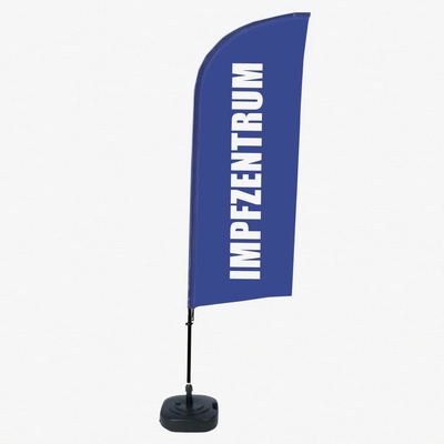 Jansen Display Kompletní sada reklamní vlajky Alu ve tvaru křídla s motivem testovací místo modrá němčina ECO, 1105 x 3300 mm