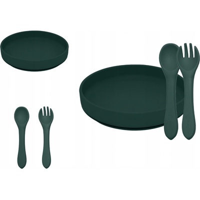 PETITE&MARS Set jedálenský silikónový TAKE&MATCH tanier príbor Misty Green 6m+ 2 ks