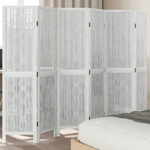 vidaXL Разделител за стая, 6 панела, бял, дърво пауловния масив (358681)