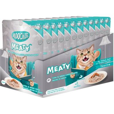MOOCHIE Tuňák a zelenoústá mušle v omáčce Senior 12 x 70 g – Hledejceny.cz