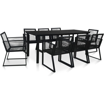 vidaXL Градински трапезен комплект, 9 части, PVC ратан, черен (3058286)