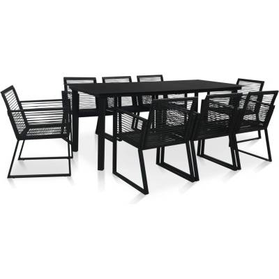 vidaXL Градински трапезен комплект, 9 части, PVC ратан, черен (3058286)