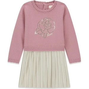 Guess Комбинирана рокля в розов трикотаж и златисто плисе за мини момиче Guess
