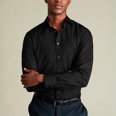 Charles Tyrwhitt Spread Collar Non-Iron kvalitní nežehlivá popelínová košile klasické knoflíky extra slim fit černá