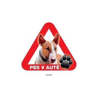 Grel nálepka na plech pozor pes v autě bulterier