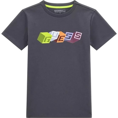 GUESS Tениска с къс ръкав в сиво за момче с многоцветен надпис Guess