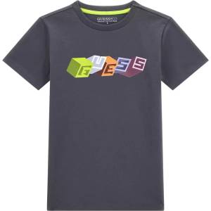 GUESS Tениска с къс ръкав в сиво за момче с многоцветен надпис Guess