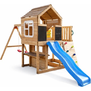 Ginger Home Голяма Детска Дървена Къщичка ginger home за Двор с Пързалка, 2 Люлки, Катерушка и Пясъчник - 250×150×267 см