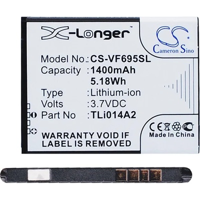 Cameron Sino Alcatel OT-2008G / Pixi 3 4.5 CAMERON SINO Li-Ion батерия 3.7V/1400mAh, съвместима с Vodafone TLi014A2, ЧЕРНА CS-VF695SL (CS-VF695SL)
