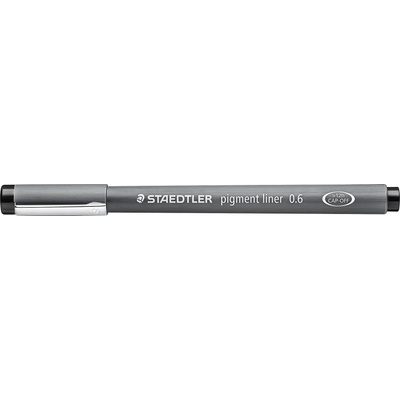 STAEDTLER black pigment liner, line width 0.6 mm, indelible pigment ink, long metal tip, long service life, 10 fineliners in a cardboard case, 308 06-9