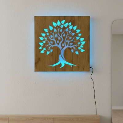 Podsvietený drevený obraz „Strom života“ LED nástenná dekorácia | BAKE 4697 LED0564
