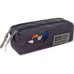 COOLPACK Правоъгълен ученически несесер Cool Pack Edge - Sparkling Badges, Grey, с 2 ципа (B69085)