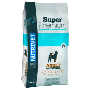 Nutrivet Super Premium LAMB & RICE ADULT DOGS - храна за пораснали кучета от всички породи, с алергии или проблемен стомах, с агнешко месо, БЕЗ ГЛУТЕН, Франция - 15 кг
