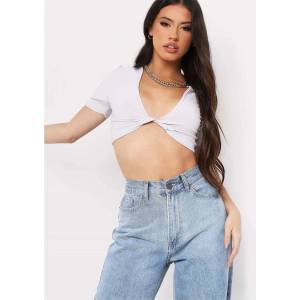 Missy Empire Къса блуза Missy Empire Slinky Twist Front Crop Top - Grey