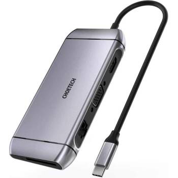 Image 1 of Choetech Choetech HUB-M15 9в1 хъб, USB-C, 3x USB 3.2 Gen 1, SD TF, HDMI 4K, 30Hz, VGA, Full HD, 60Hz, USB-C, RJ45, сив (HUB-M15)