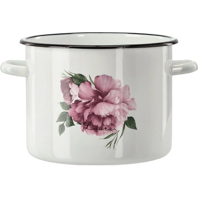marka niezdefiniowana Emailový hrnec 5,5 l 22 cm bílá pivoňka Laura *9242