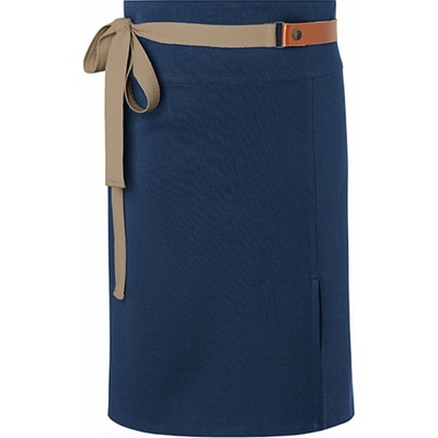 Karlowsky Barmanská zástěra s koženým vázáním a kontrastním páskem Indigo Denim Pantone 2380C 110x65cm KY055