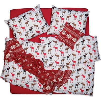 Scan Quilt Vianočné obliečky Soby biela 7407/1 Bavlna 70x90 140x200