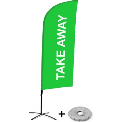 Jansen Display Kompletní sada reklamní vlajky ve tvaru křídla, Take away, zelená Křížová Základna, 1273 x 3030 mm