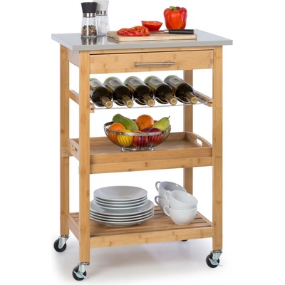 Klarstein Vermont kuchyňský vozík, jídelní vozík, zásuvka, polička na víno, ušlechtilá ocel (ST2-Vermont-Bamboo)