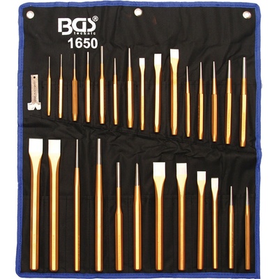 BGS 1650 Sada 28dílů - sekáče, vyražeče, důlčiky v plátěné tašce.