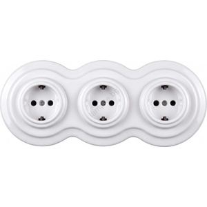 Elhard - Троен керамичен ретро домашен контакт с рамка SCHUKO 230V бял (EF0093B)