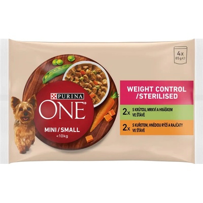 Purina One Mini Adult Dog Weight Control Morka a kura v šťave 48 x 85 g