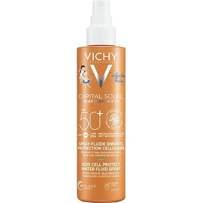 Vichy Capital Soleil Kids Cell Protect Water Fluid Spray слънцезащитен спрей за лице и тяло spf 50+ за деца 200 мл