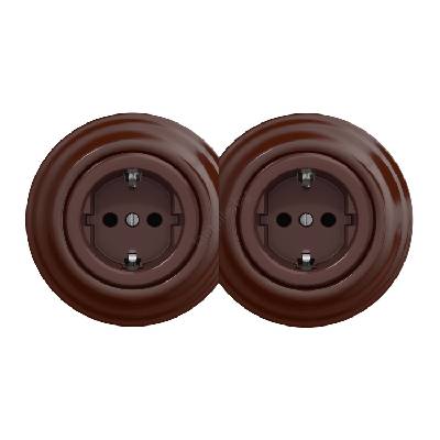 - Двойна ретро домашна розетка с рамка SCHUKO 230V кафява (KA0035C)
