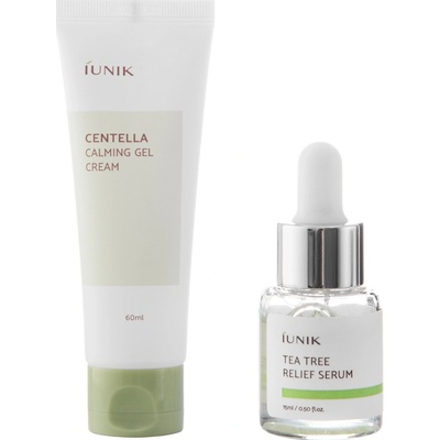 iUNIK Centella Edition Skincare ošetrujúci gél-krém s pupočníkom ázijským 60 ml + sérum pre problematickú pleť s Tea Tree vodou 15 ml darčeková sada