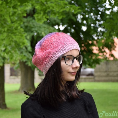 Paulli pletená dámská čepice s flitry 411007 růžová