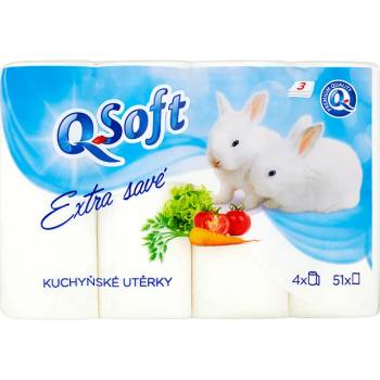 Q-Soft Kuchyňské utěrky extra savé 3 vrstvé 4 ks
